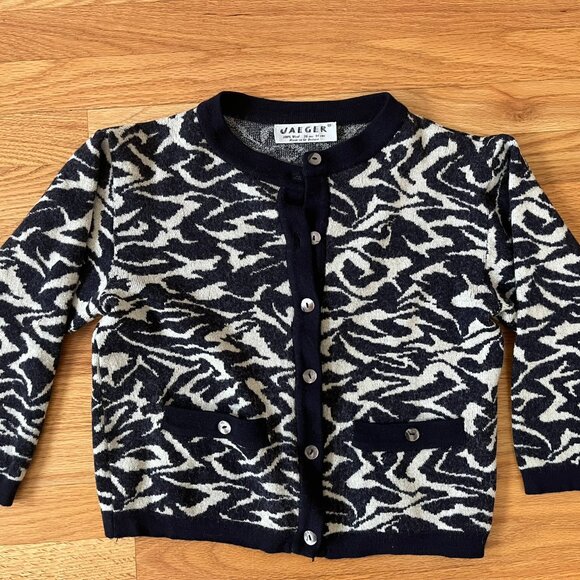 Vintage JAEGER Mod 80's Animal Print Wool Cardigan Sweater sz: Small - Picture 1 of 4